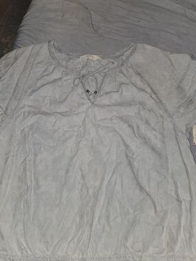 Light Blue Tie Neck Peasant Blouse